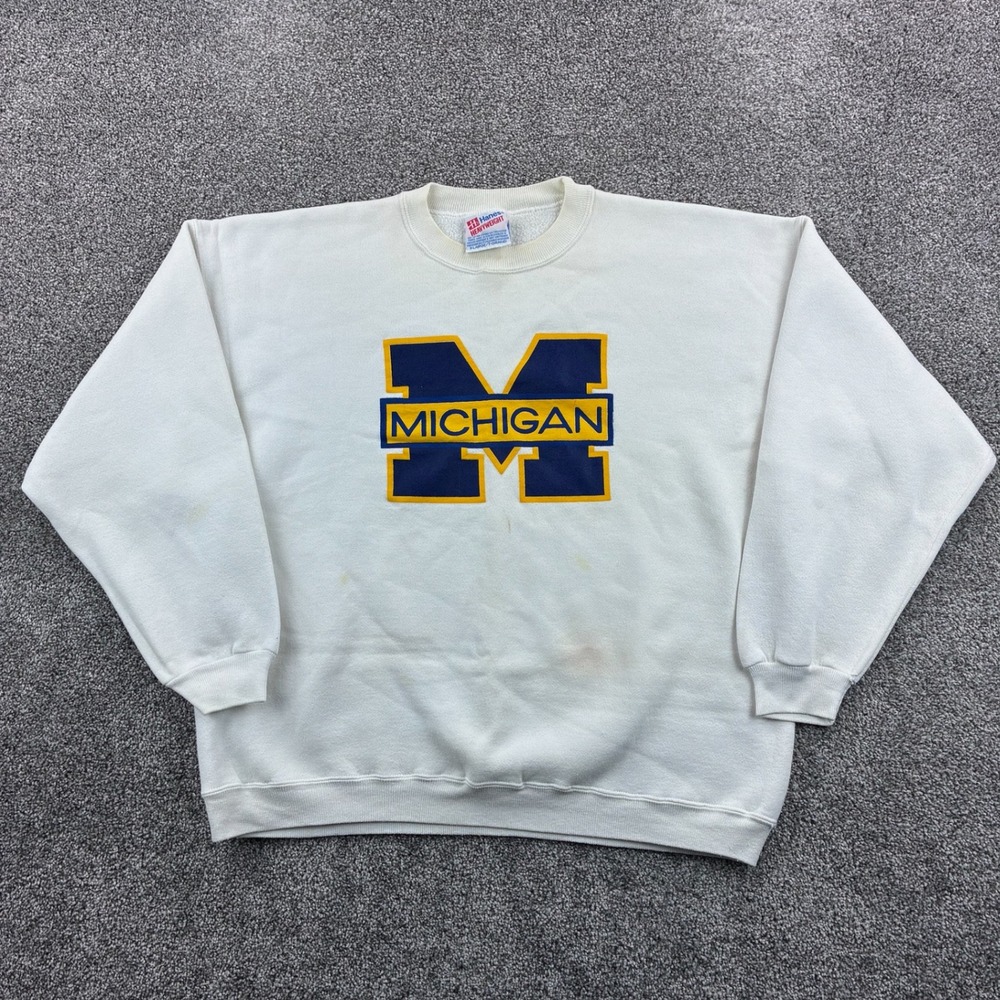 Vintage Michigan Wolverines Sweatshirt Mens XL White Crewneck Heavyweight Logo